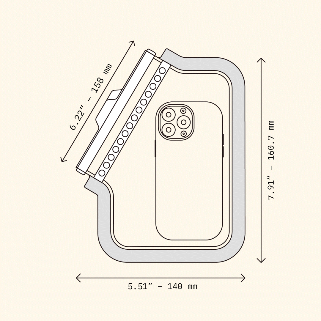 Waterproof pocket RAKE technical drawing